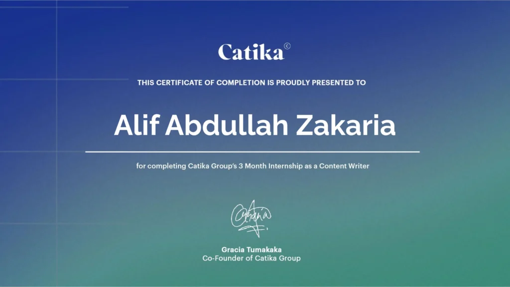 Certifikat Lulus Magang Content Writer di Catika Group