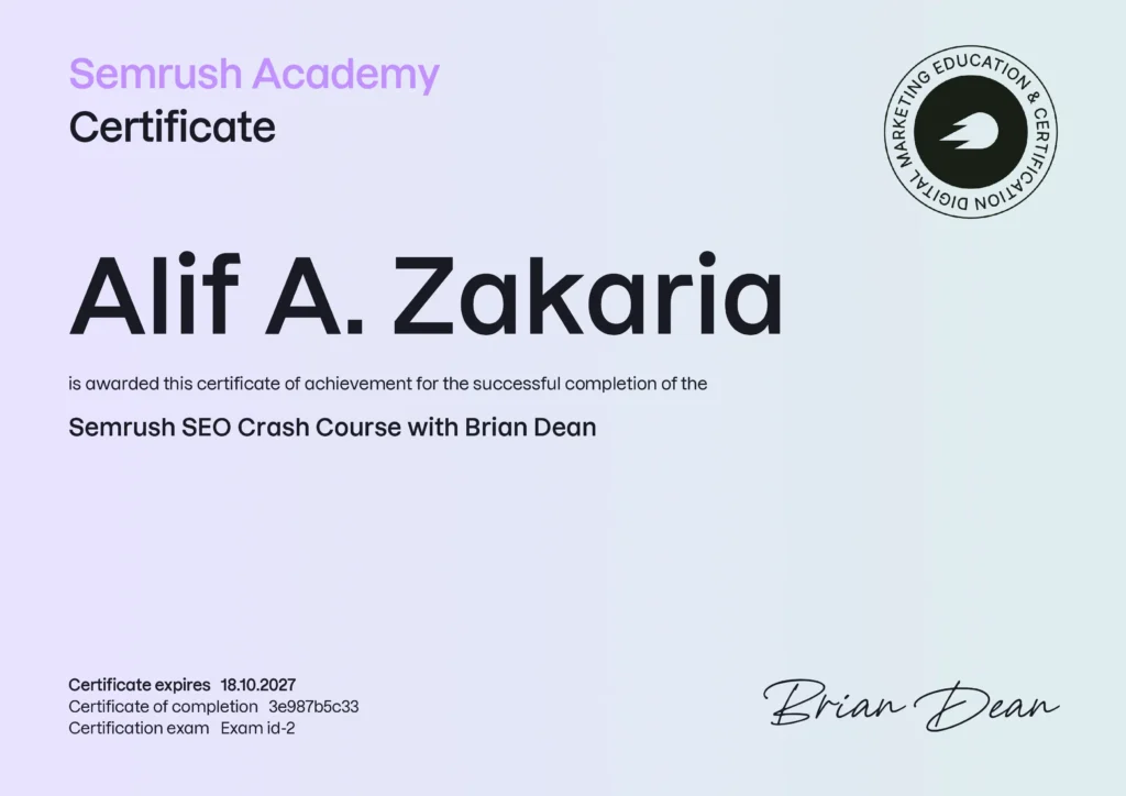 Semrush Certificate
